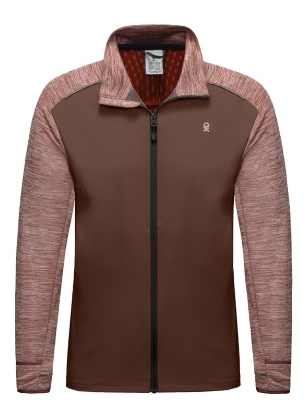 Men’s Brown & Cream Full-Zip Performance Jacket Heathered Sleeves & Back Med